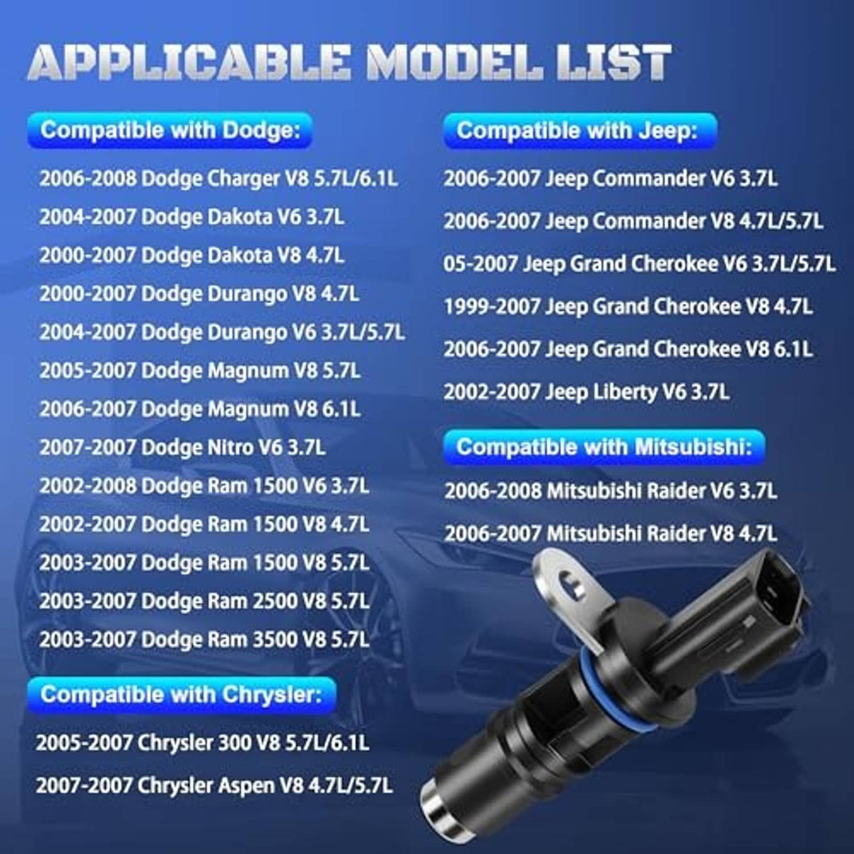 Camshaft position sensor with blue seal ring and circular mounting plate