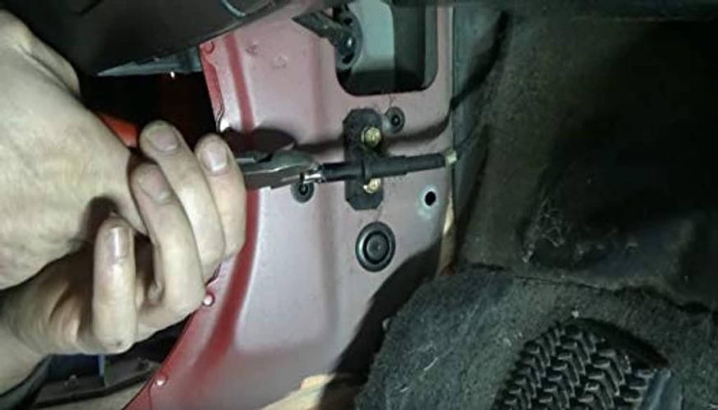 Latch release handle and cable repair hardware installed near vehicle latch