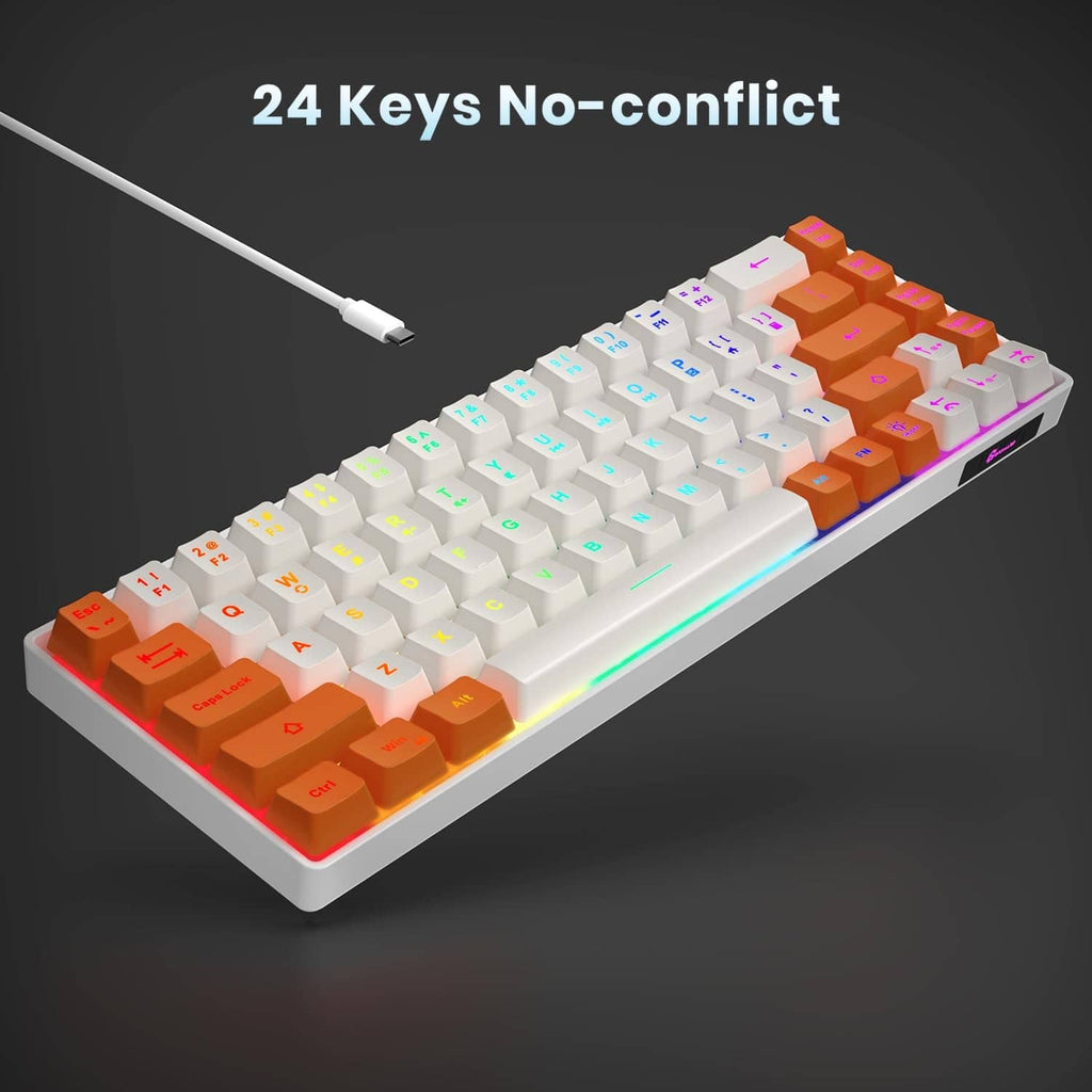 White and orange wired mini keyboard with RGB backlighting and bright keycaps