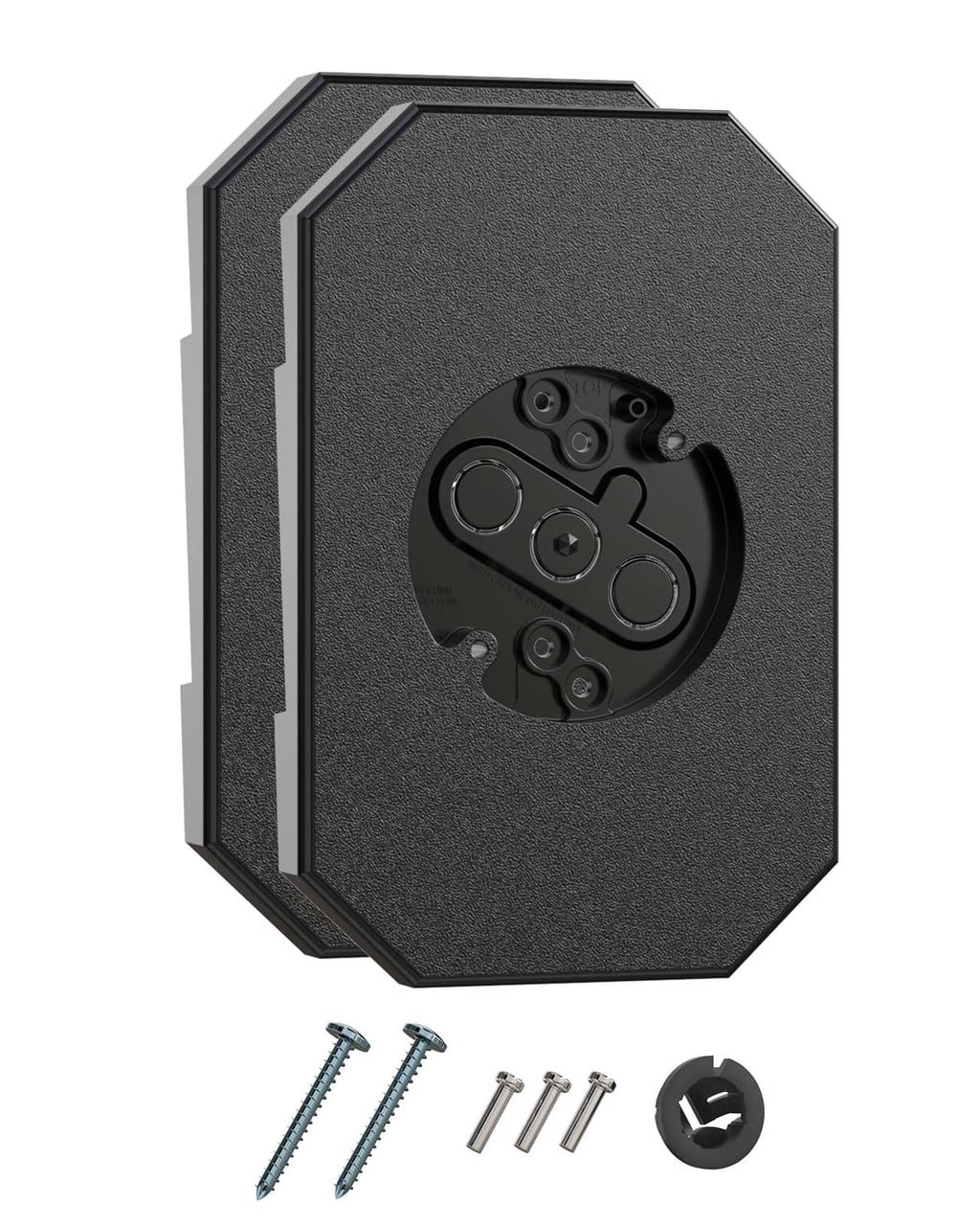 Black octagonal siding light mounting block with mounting holes and included screws