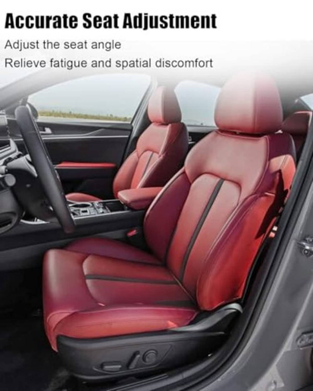 Power-adjust front passenger seat with side control area and adjustment buttons