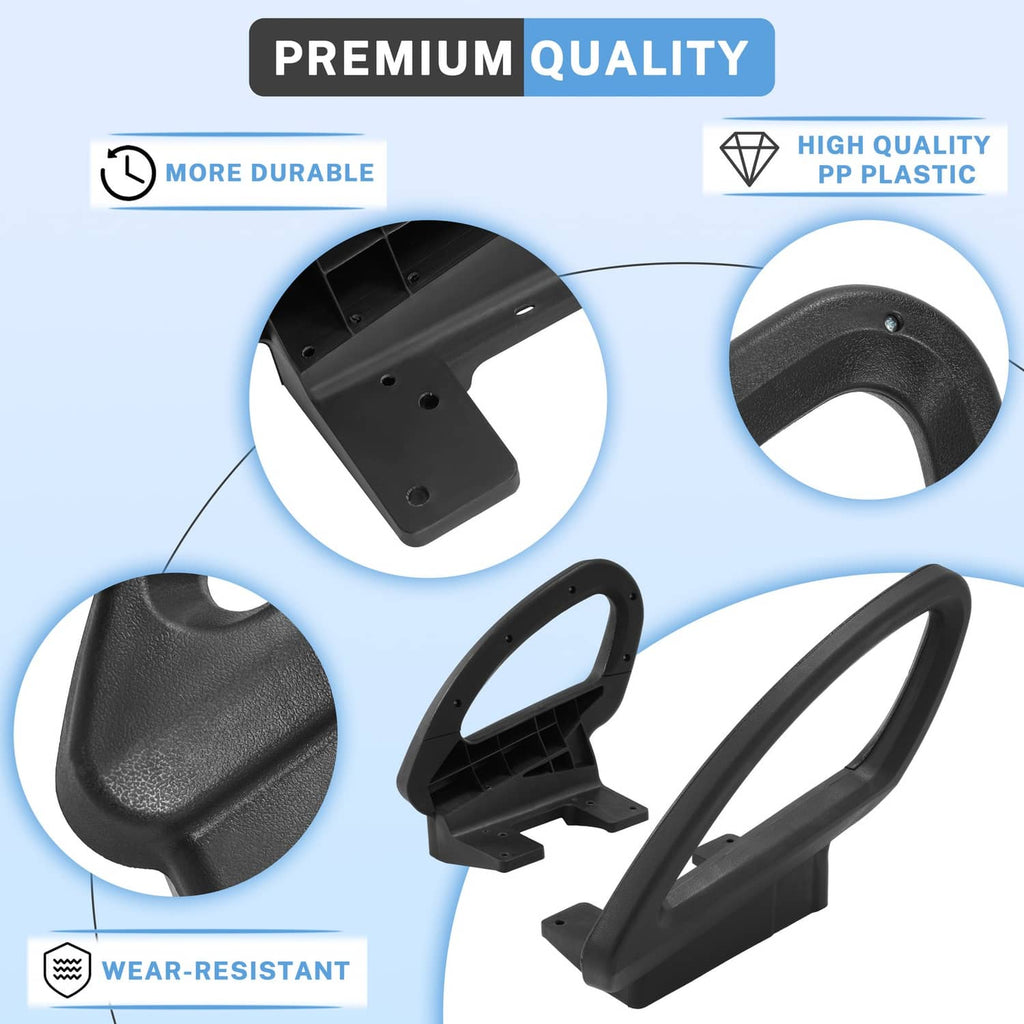 Black hip restraint handles with close-up detail of textured grip surface