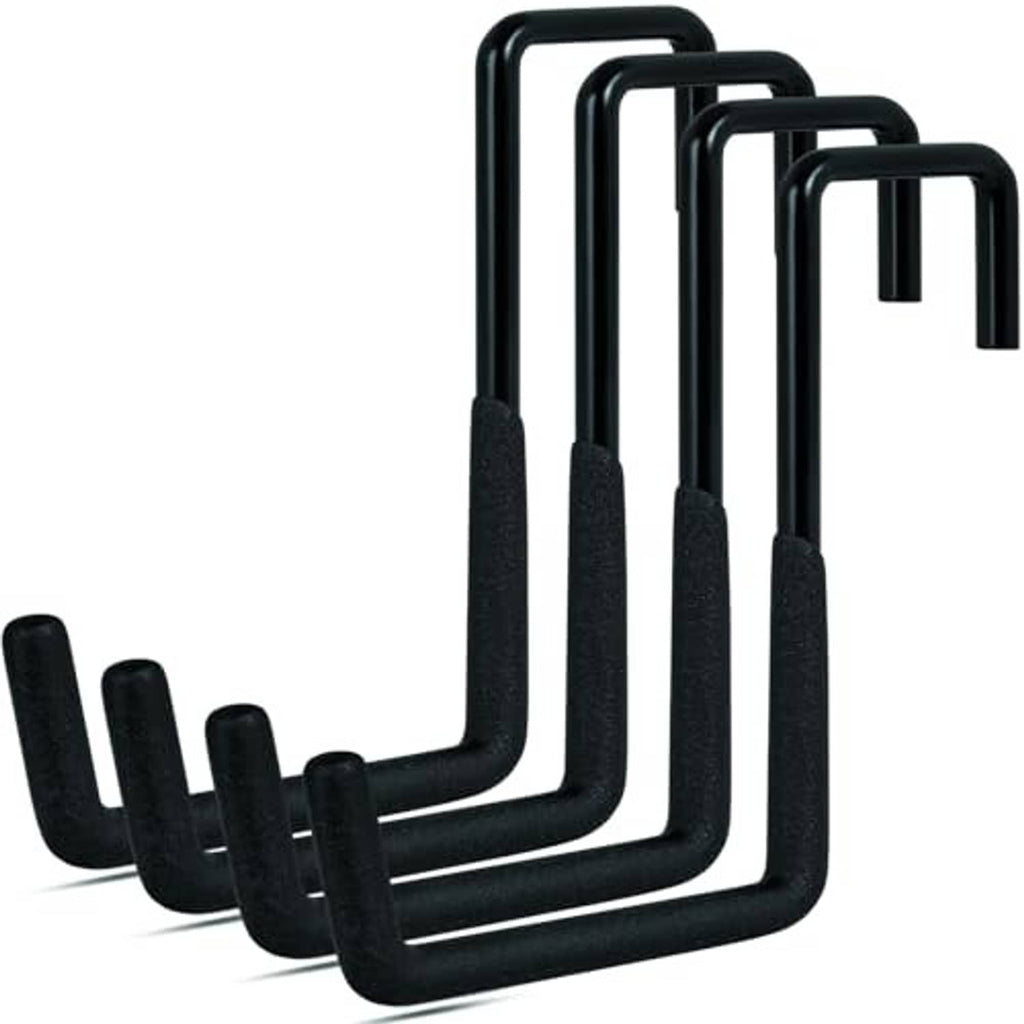 Four black U-shaped rafter hooks with textured grip ends for heavy-duty hanging