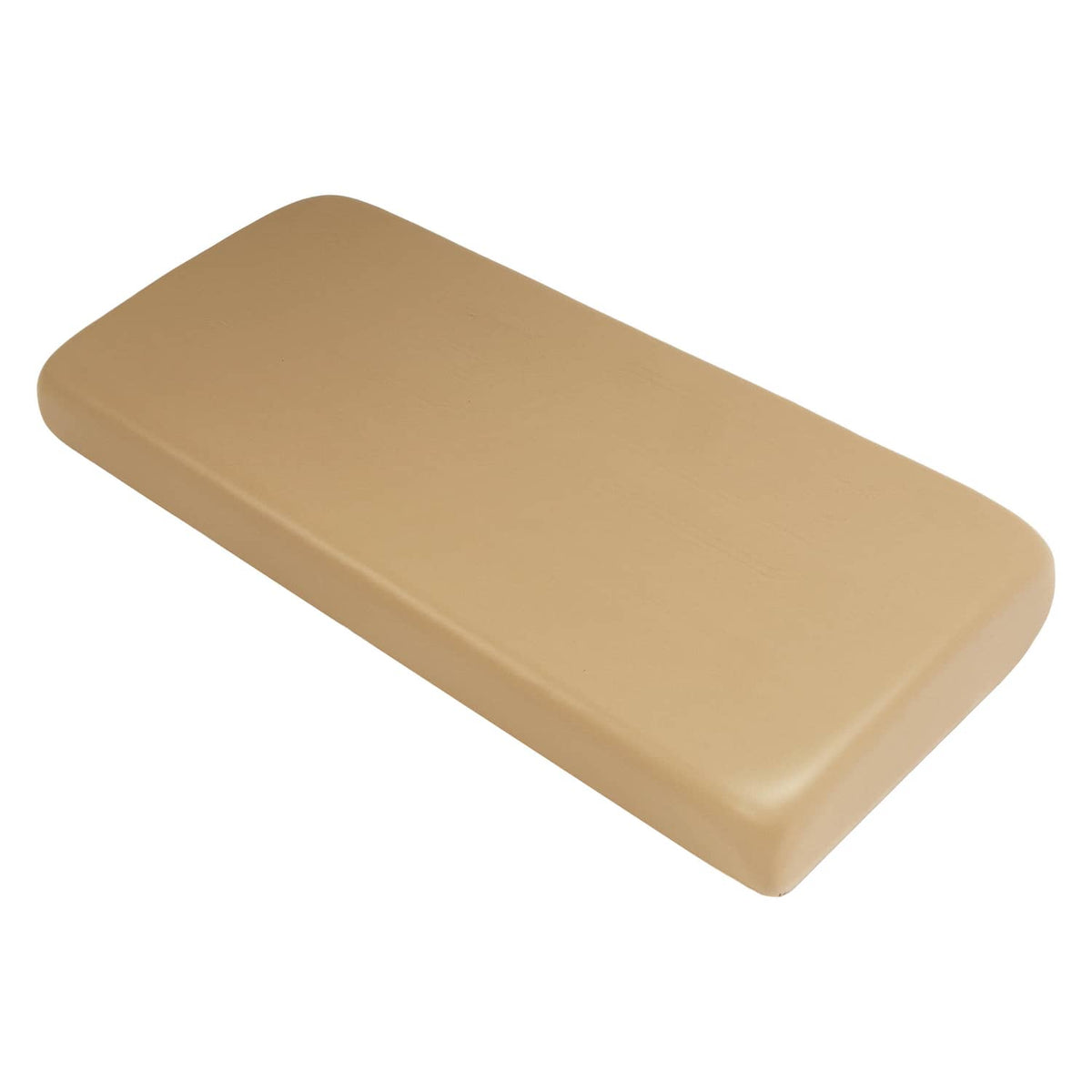 Tan seat bottom cushion with contoured form and smooth rounded corners