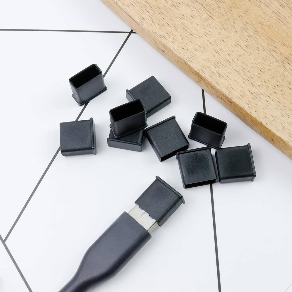 USB Type-A male dust stopper covers, including a USB plug with cap removed