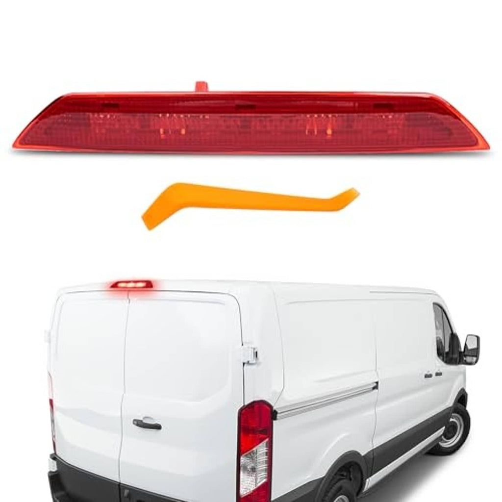 Red LED high-mount third brake light lens with mounting tab, rectangular