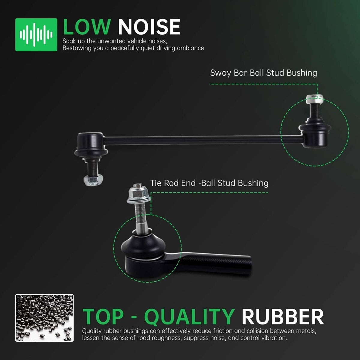 Sway bar ball stud and tie rod end with rubber bushings and metal studs