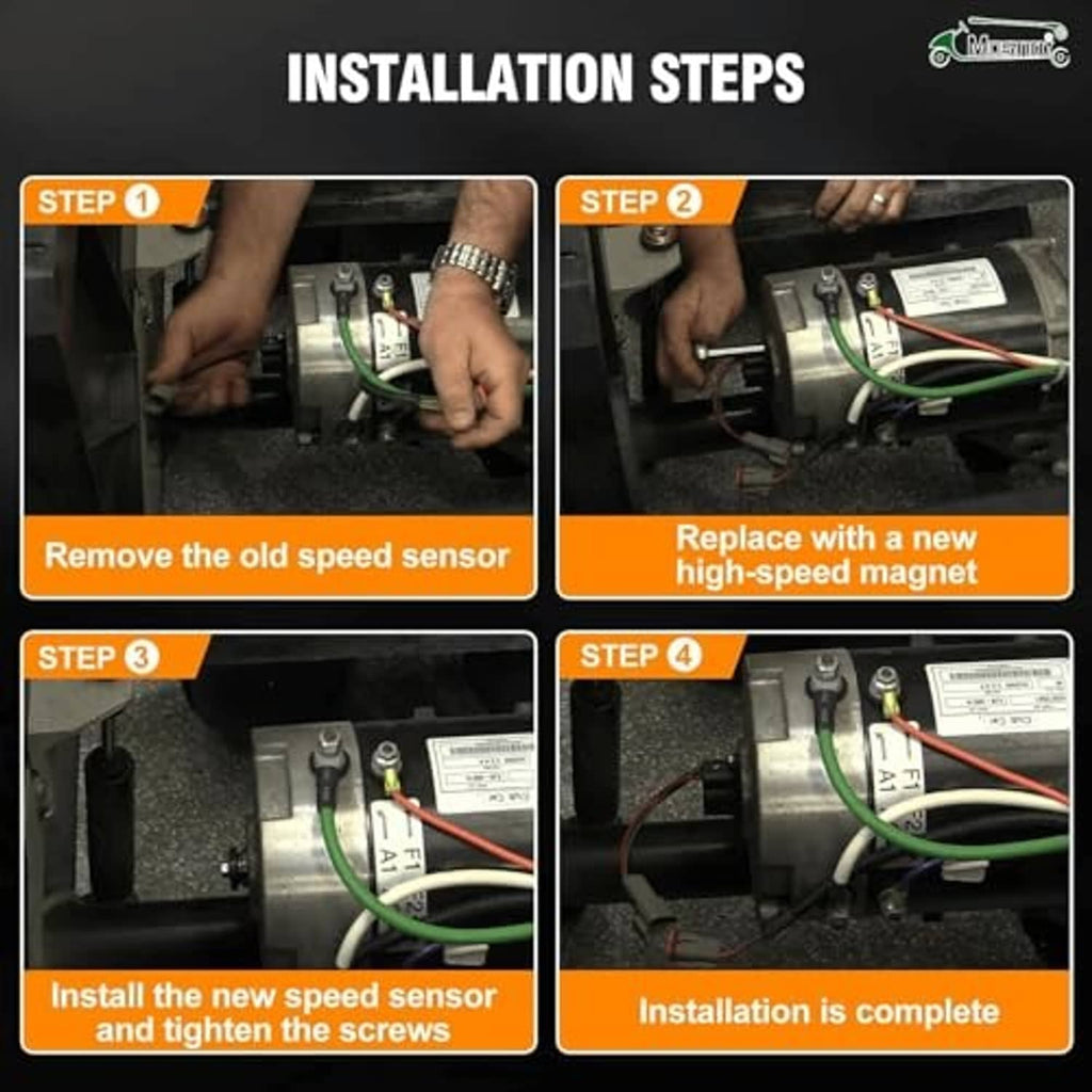Installation steps graphic for replacing the old speed sensor with a new magnet