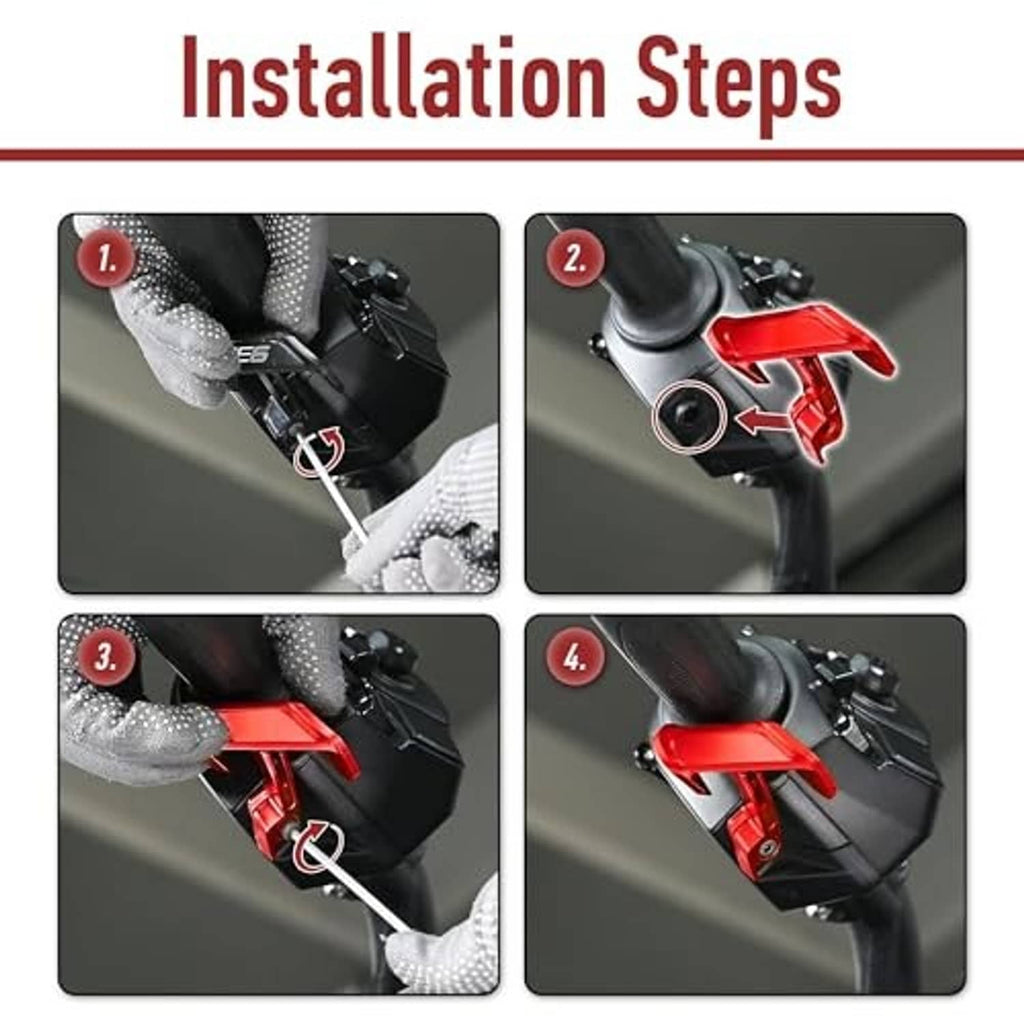 Red thumb throttle lever controller shown across installation step panels