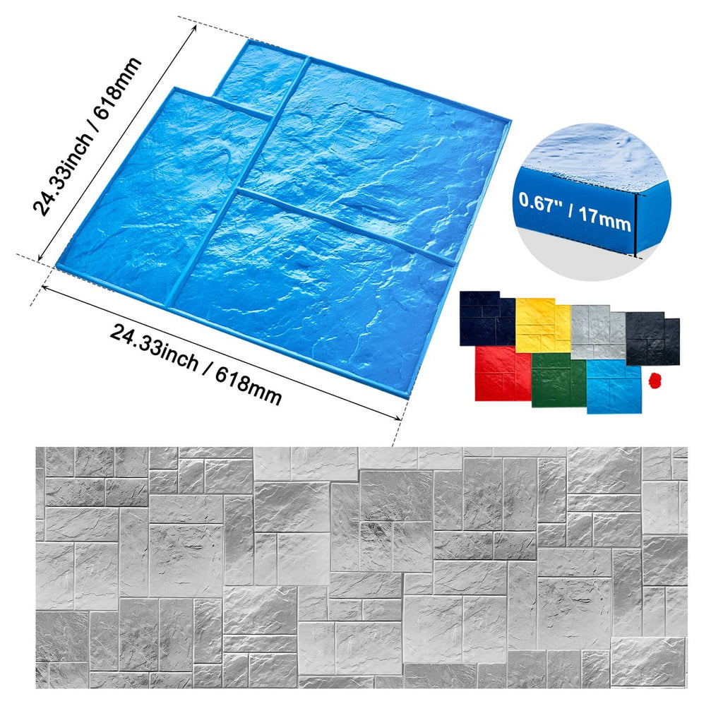 Blue polyurethane slate-stone concrete texture mat sheet with embossed stone lines