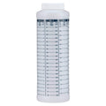 White wide-mouth marine fuel and oil mixing bottle with measurement scale, 1-quart