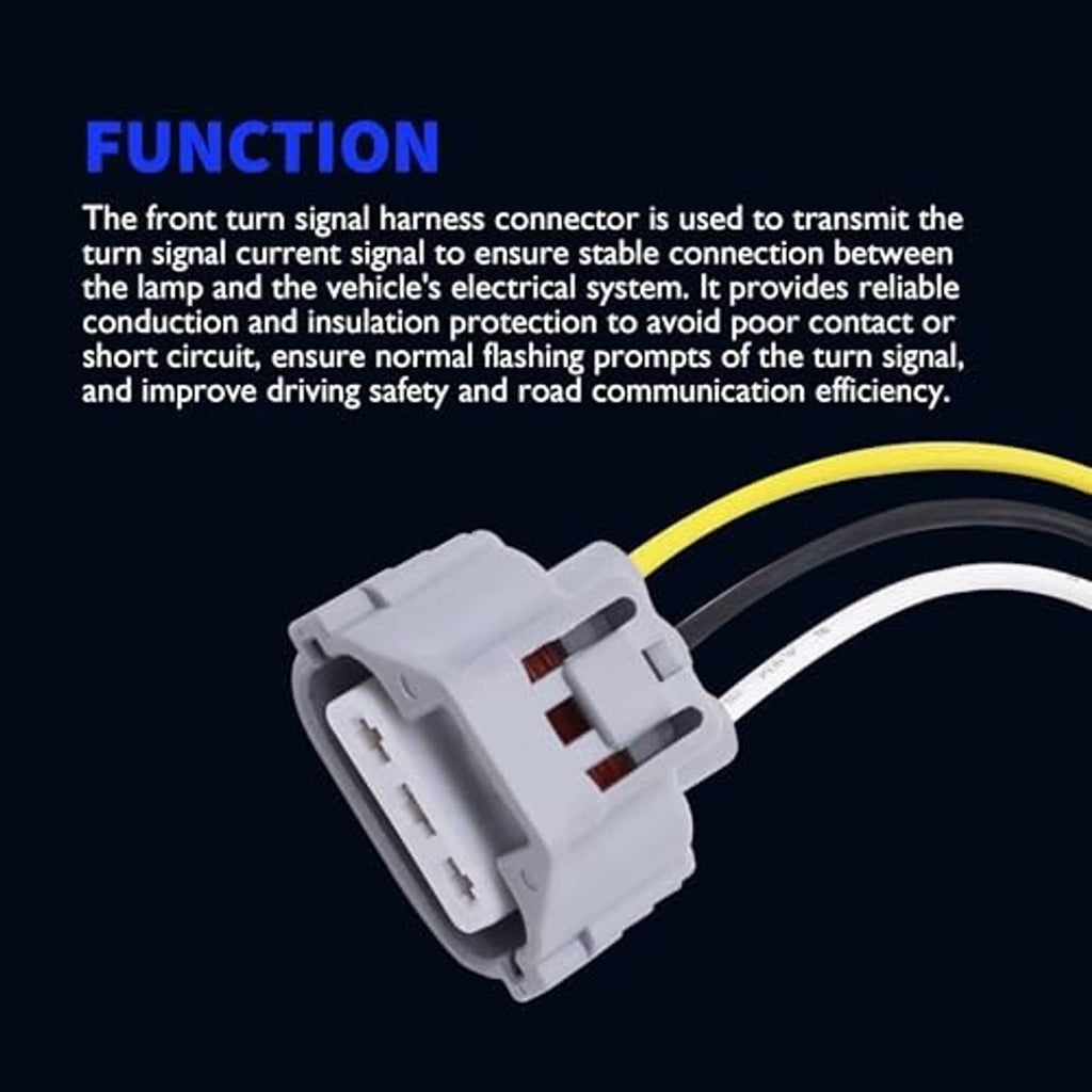 Front turn signal harness connector with 3-pin white plug and yellow, white, and black leads