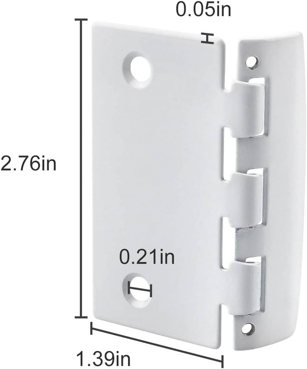 White reversible door lock bracket with mounting holes and flip latch hardware