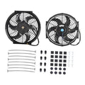 Pair of 10-inch black electric push-pull radiator cooling fans with grilles and wiring