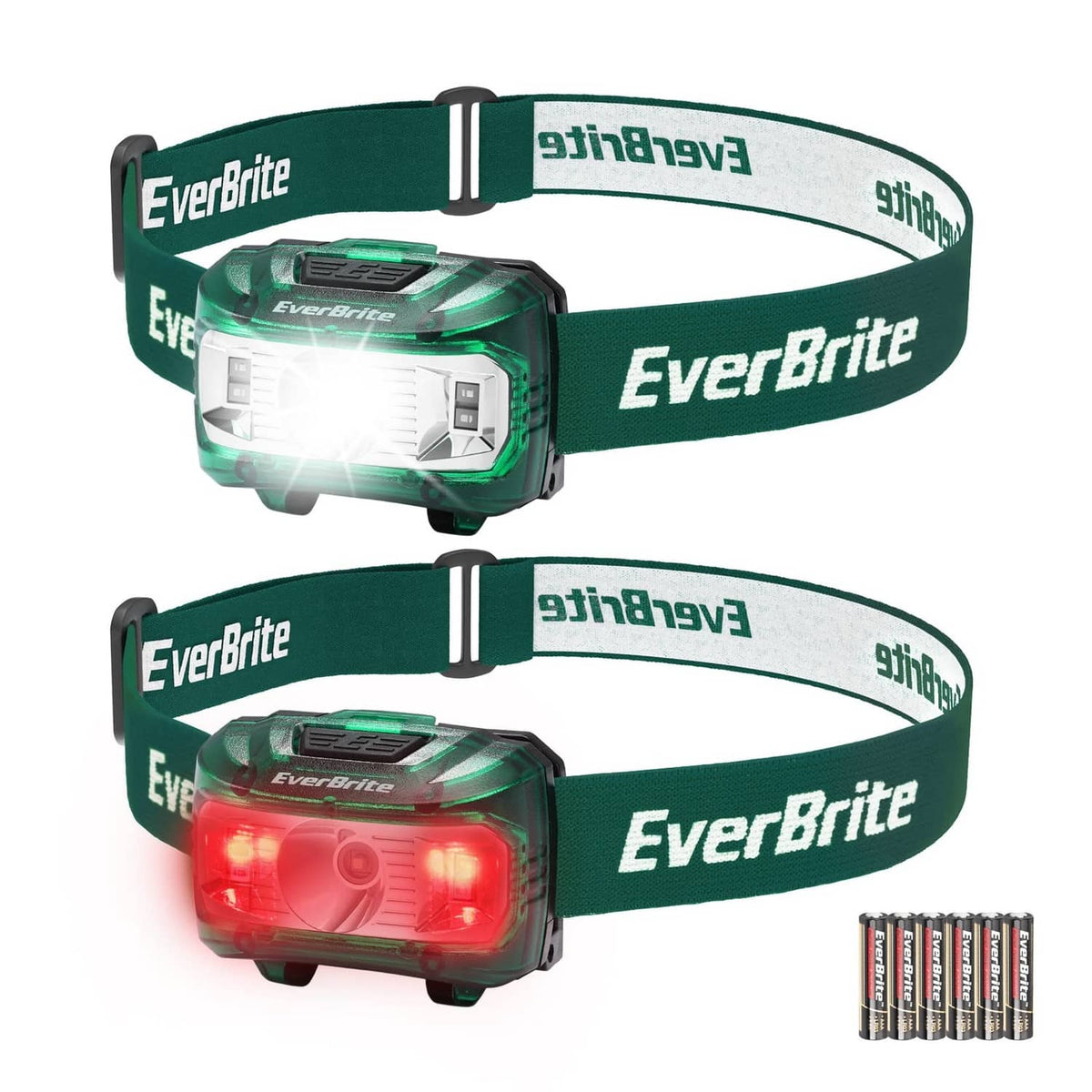 EverBrite kids headlamp 2-pack with green strap; one white-light model, one red-light model