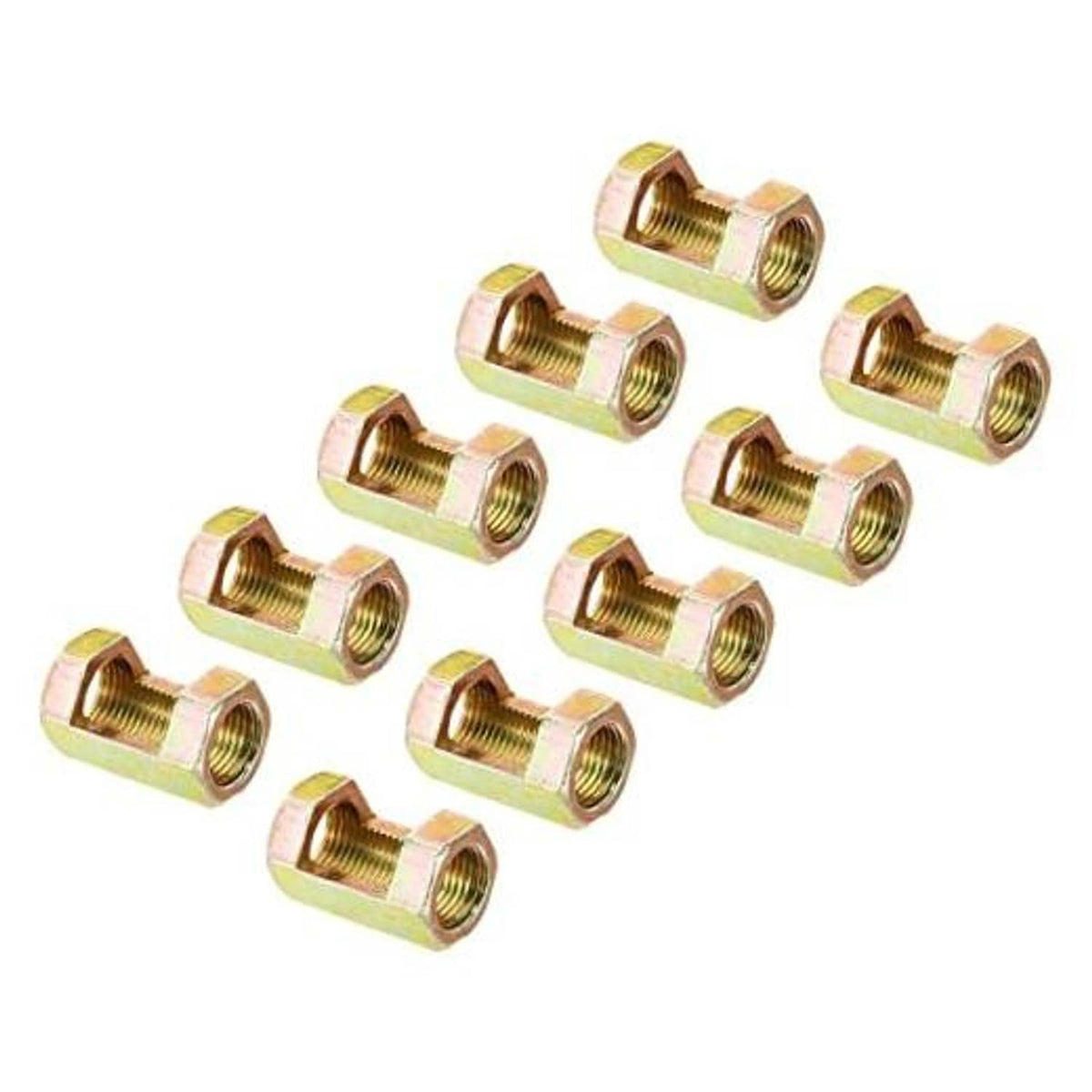 Pack of yellow zinc-coated steel hex coupling nuts, 1/8-27 female thread