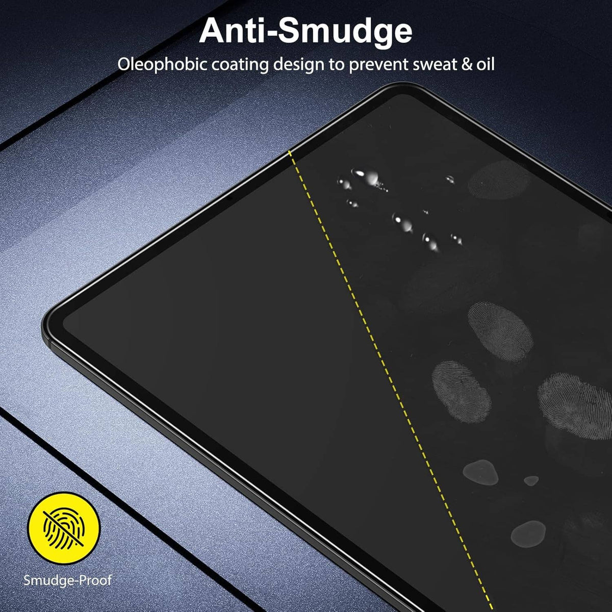 iPad screen protector with smudge-resistant coating on tablet screen