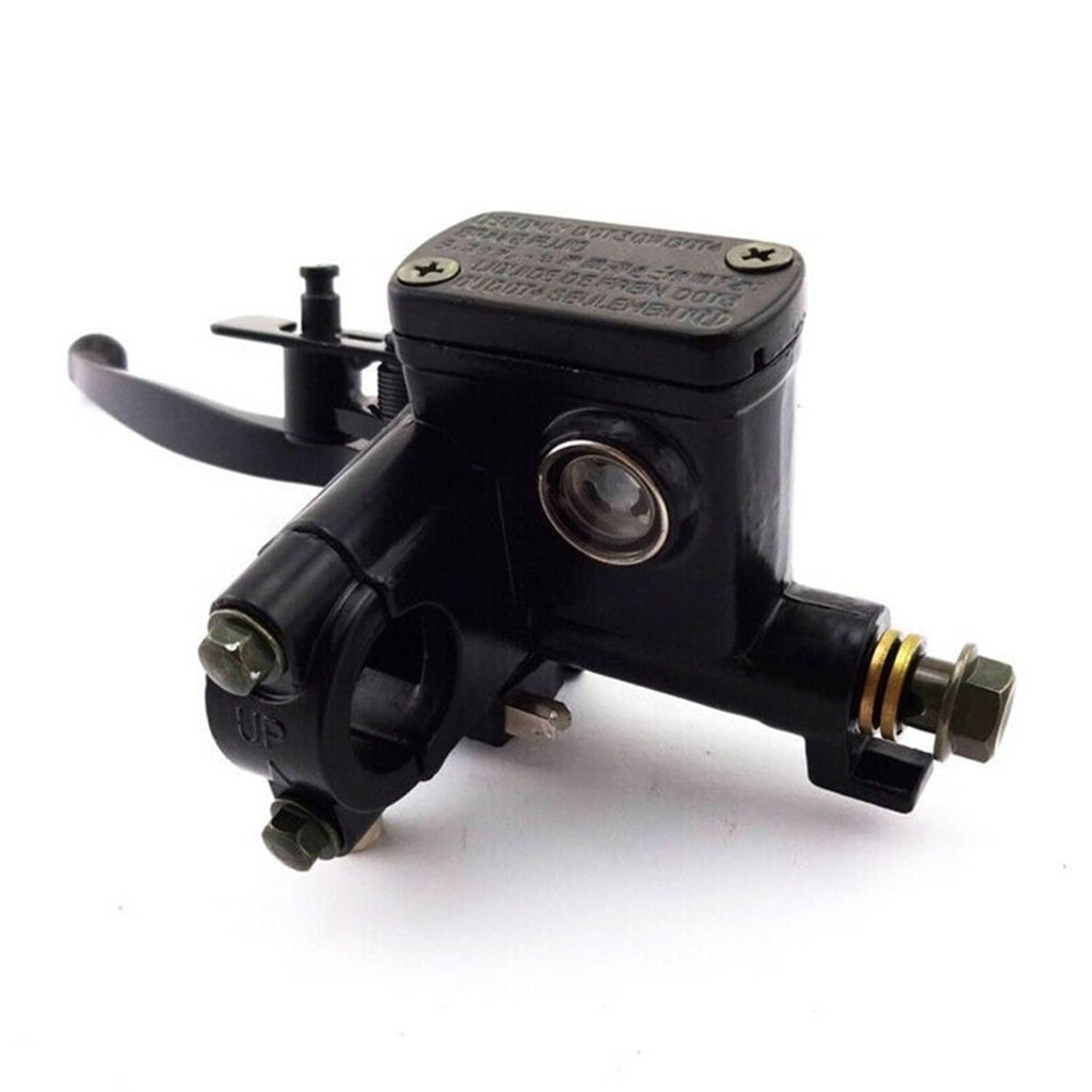 Black right brake master cylinder with lever and threaded banjo fitting