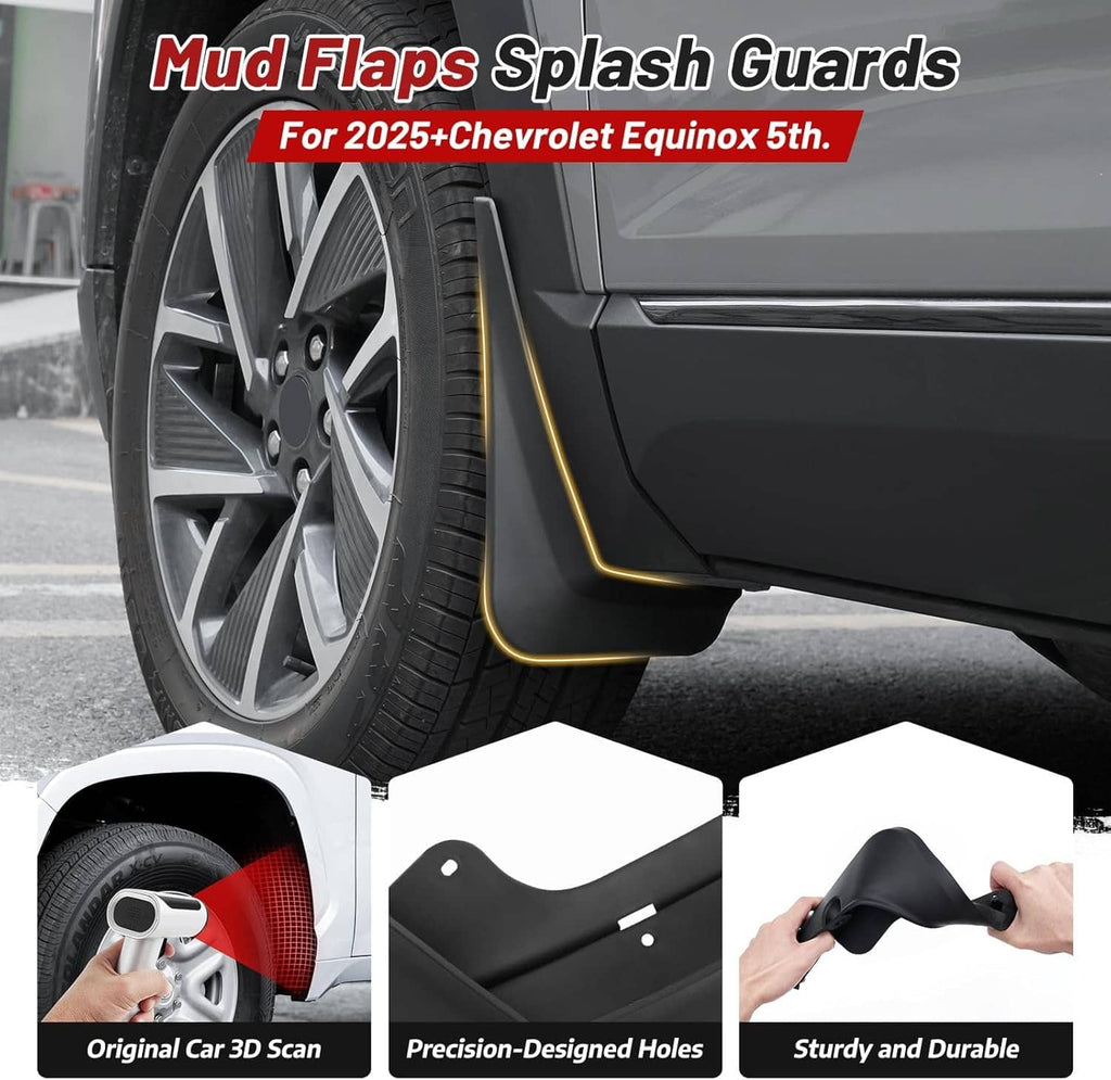Black mud flap splash guards for a Chevrolet Equinox wheel area