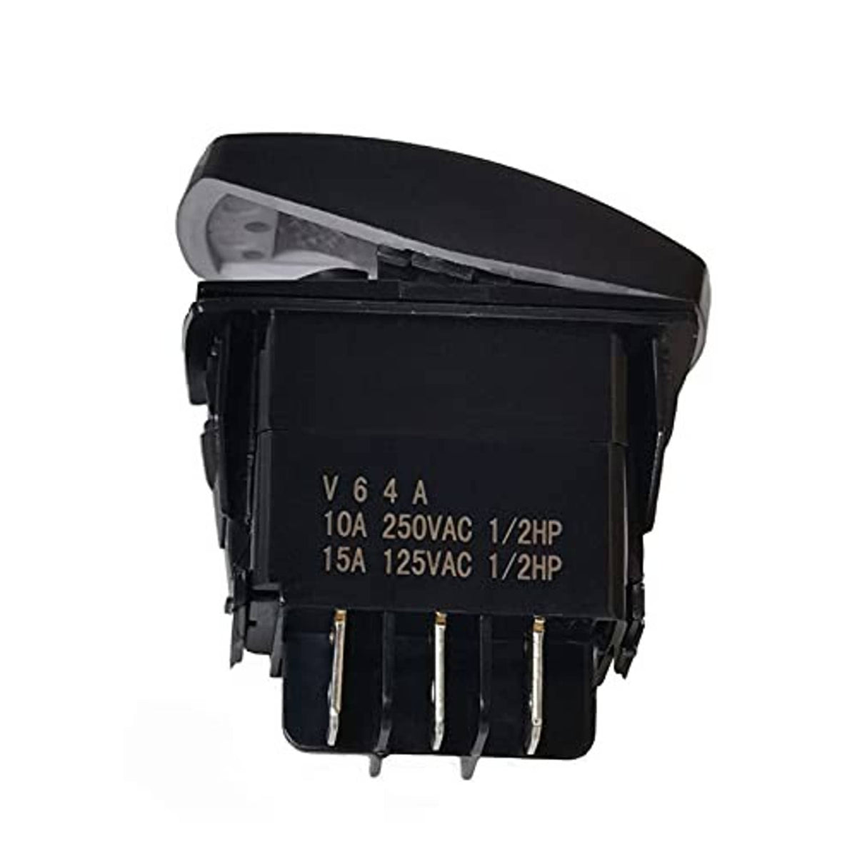 Forward/reverse switch with V6 4A 10A 250VAC 15A 125VAC markings and pin terminals