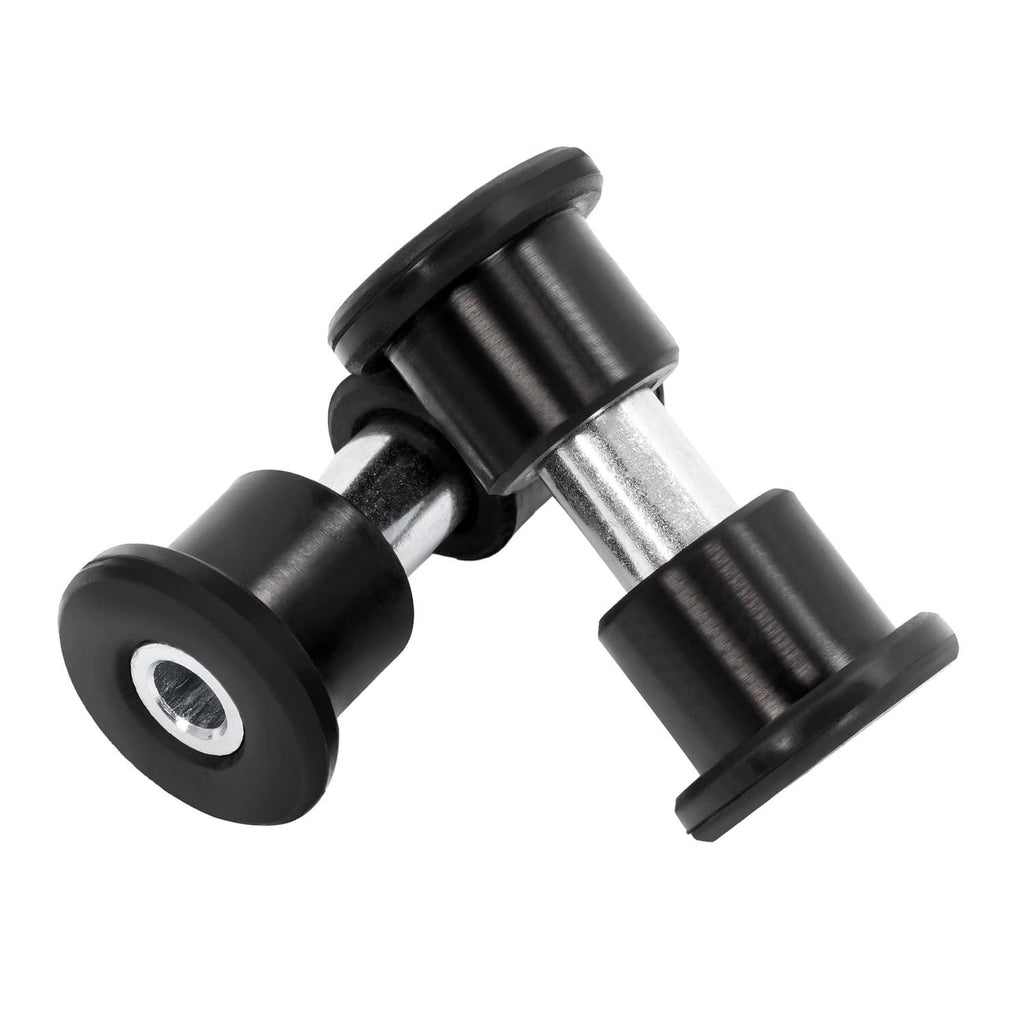 Pair of leaf spring bushings: black rubber with silver metal sleeve and pin