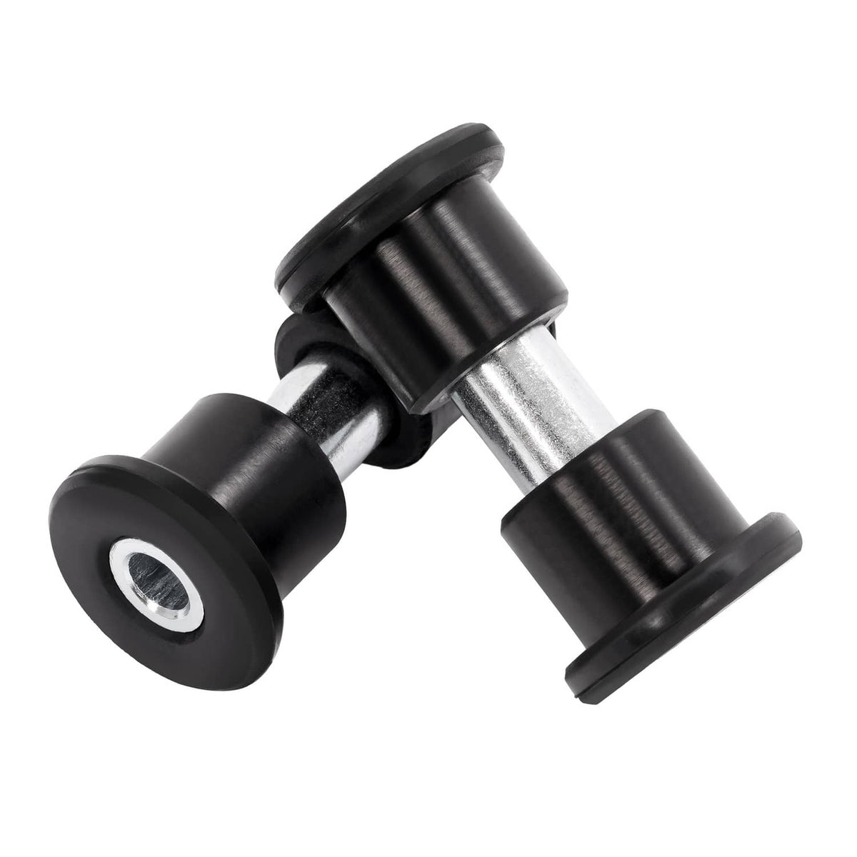 Pair of leaf spring bushings: black rubber with silver metal sleeve and pin