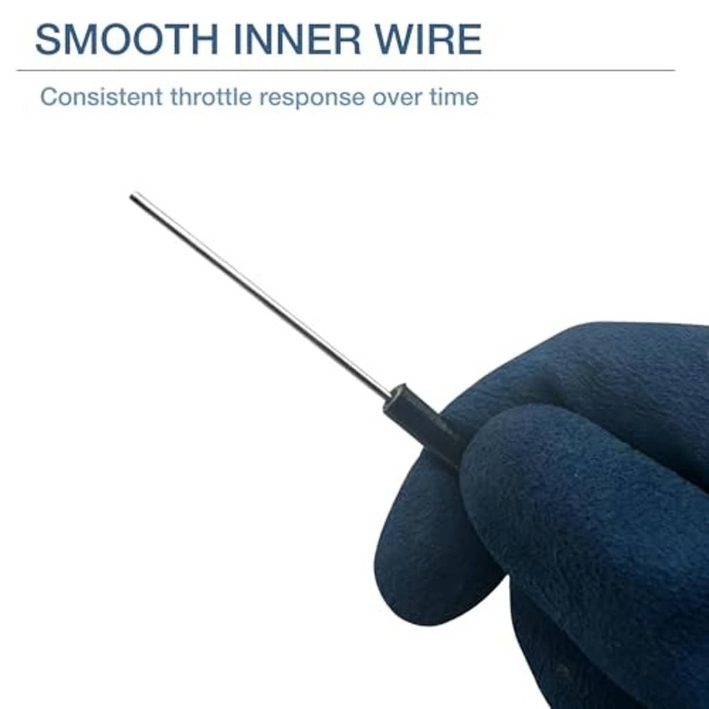 Throttle control cable inner wire with black outer sheath and exposed metal tip.