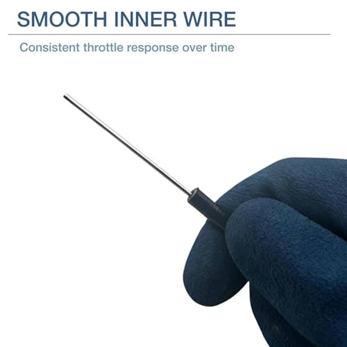 Throttle control cable inner wire with black outer sheath and exposed metal tip.