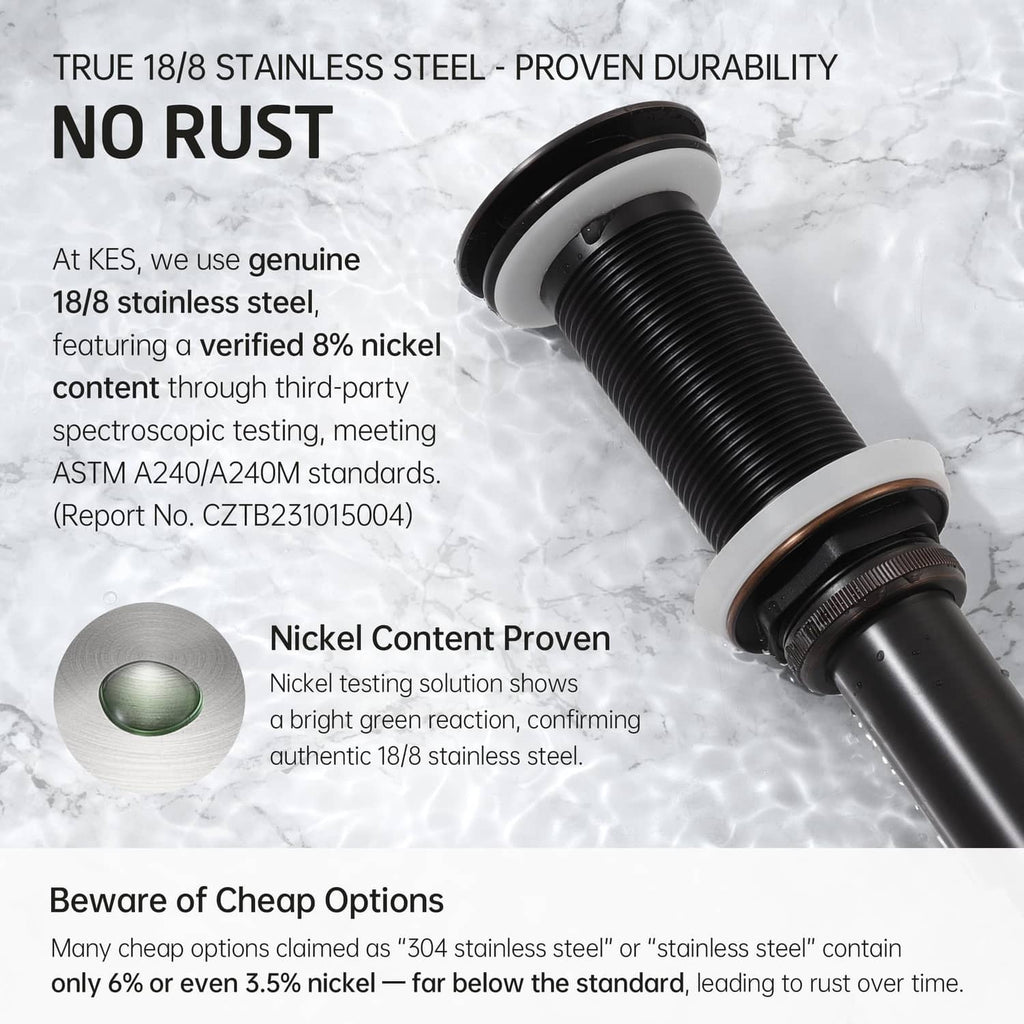 Oil-rubbed bronze sink drain with black threaded body and wide circular flange