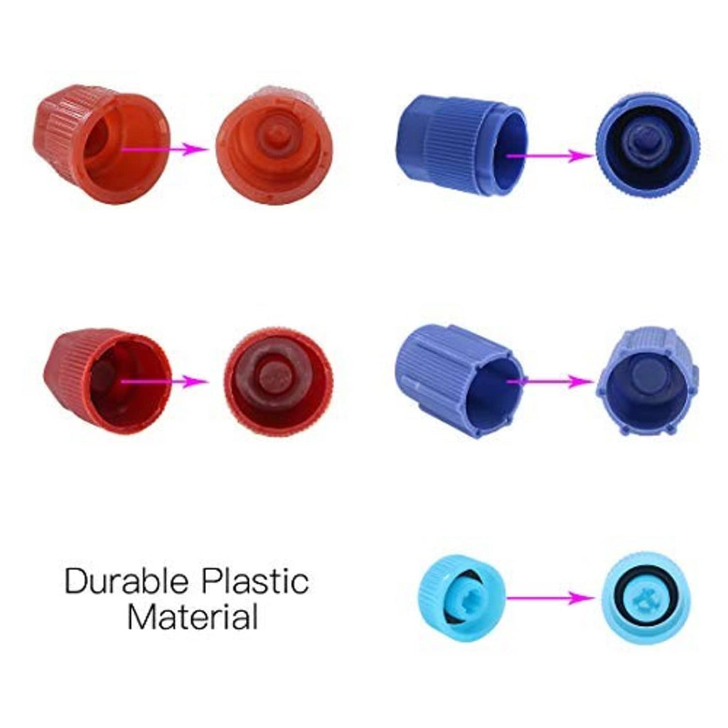 Plastic valve caps with highlighted internal parts for R12 and R134a compatibility