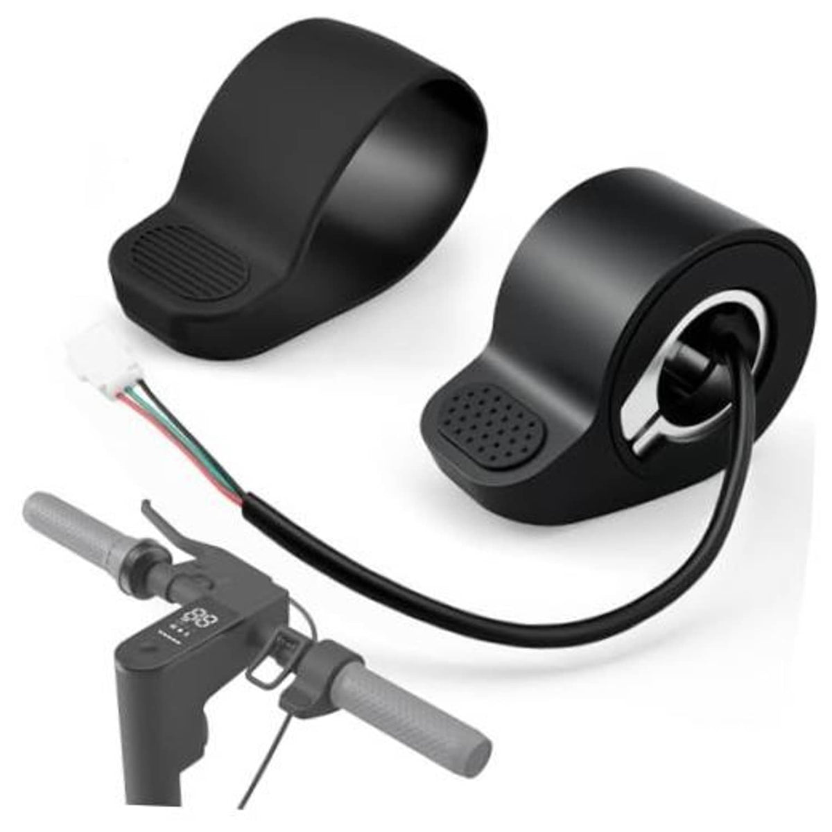 Black thumb throttle accelerator with protective cover, wiring, and small connector set