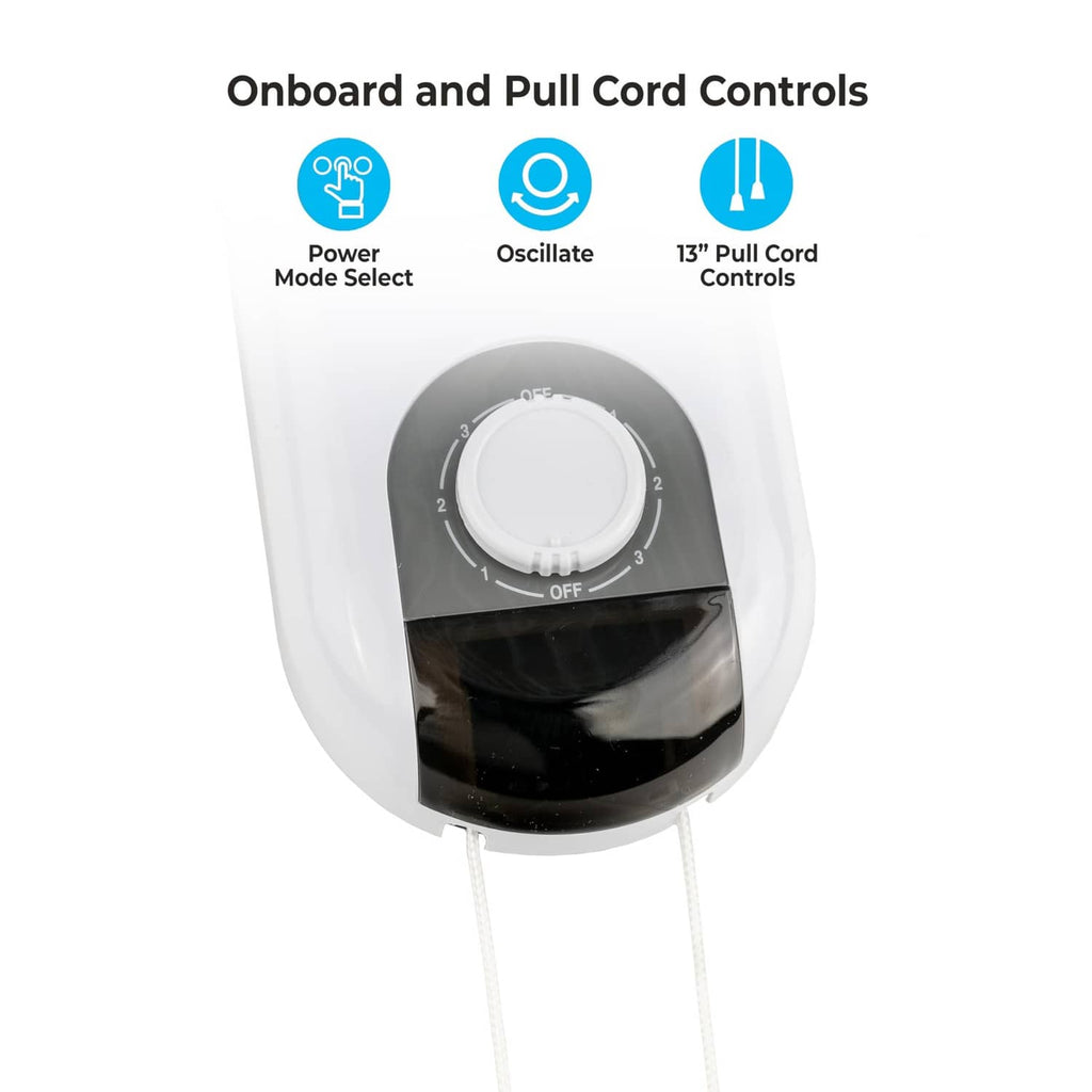 Comfort Zone fan control panel with power mode select, oscillation, and pull cord