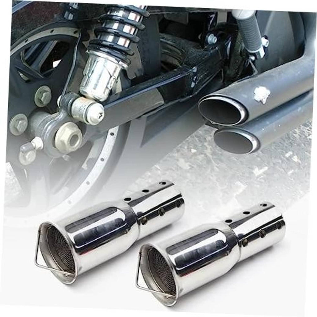Stainless steel exhaust baffle silencer with mesh inlet, 2-pack, installed on motorcycle