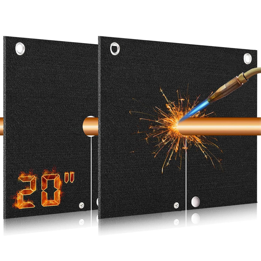 Black welding fireproof blanket with metal grommets, with welding sparks