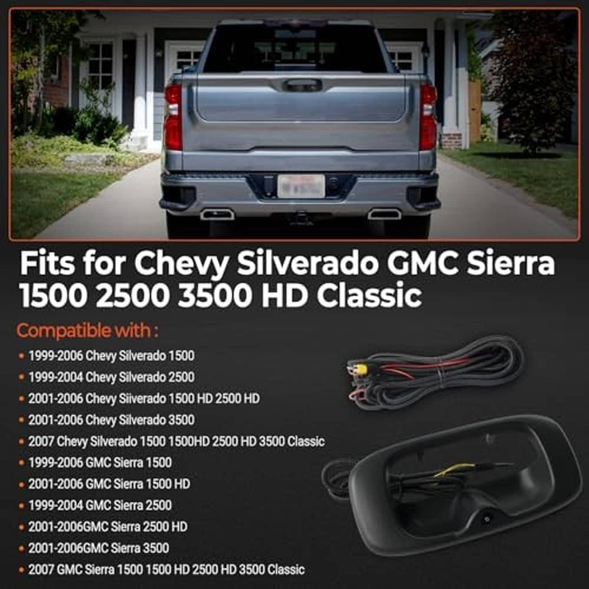 Tailgate backup camera handle assembly for truck tailgate, rear view system