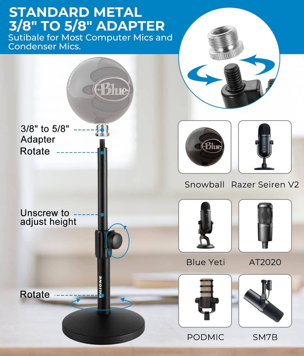 Metal 3/8 to 5/8 microphone adapter with rotating threads for condenser mics