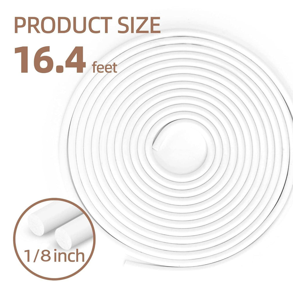 White coiled backer rod labeled 1/8 inch, 16.4 feet roll length.