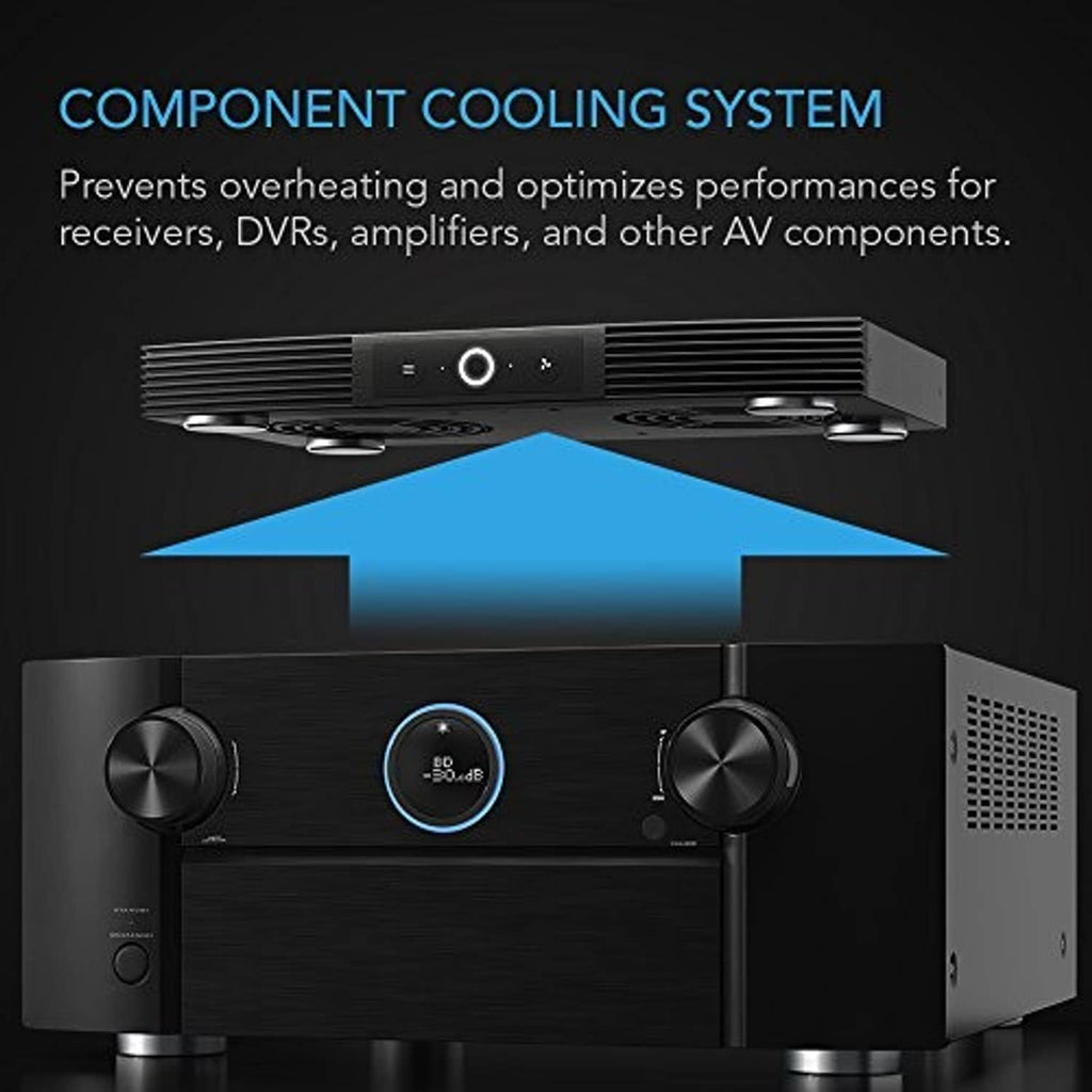 Black component cooling fan system with dual side intake fans and top exhaust vents