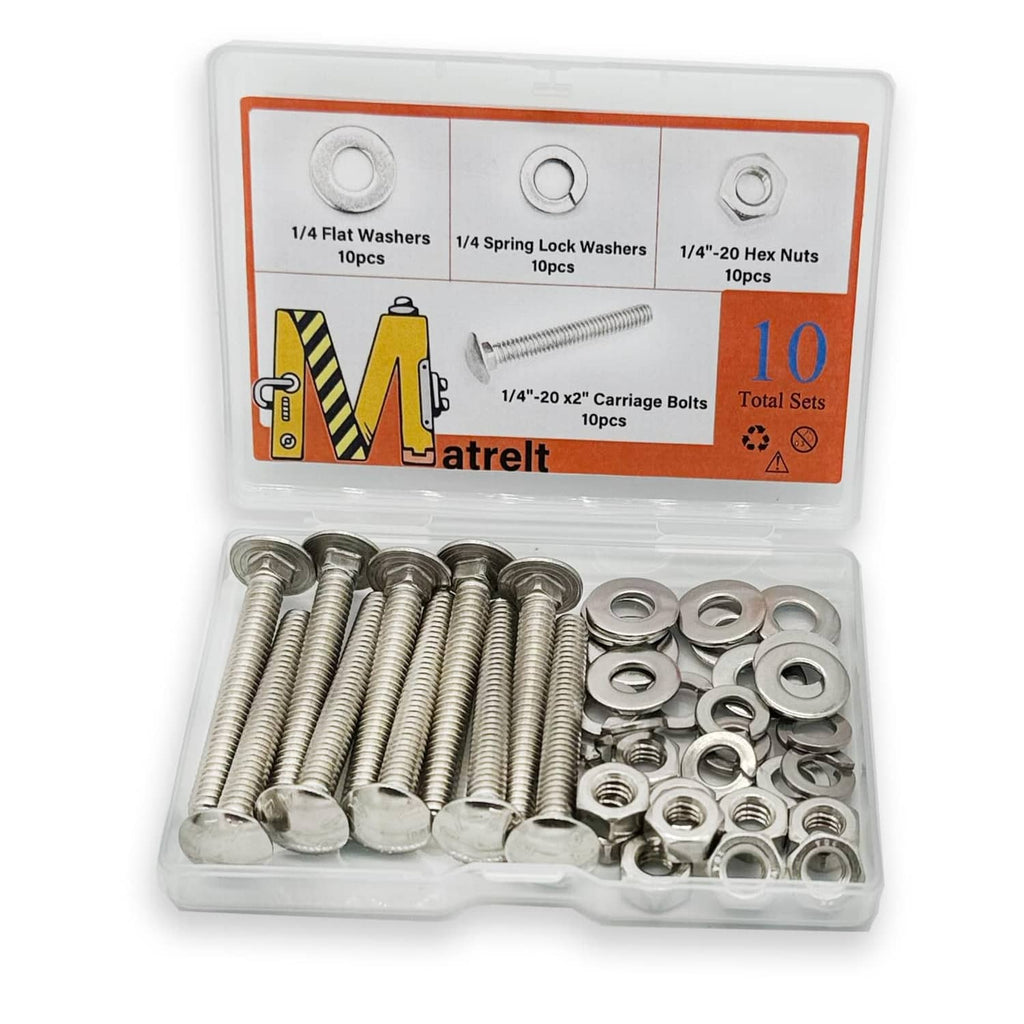 Matrelt carriage bolts blister pack with stainless bolts, washers, and hex nuts