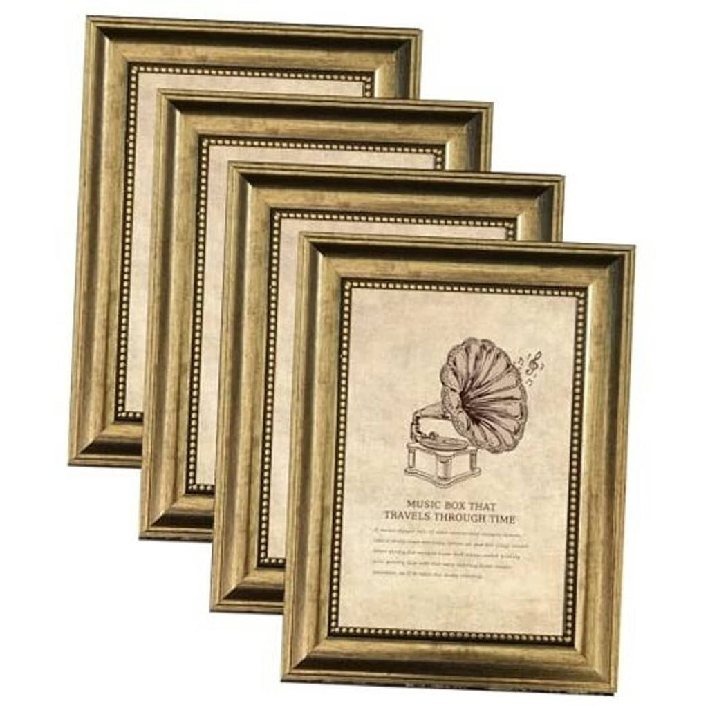 Ornate vintage gold picture frame set, four 5x7 frames with real glass
