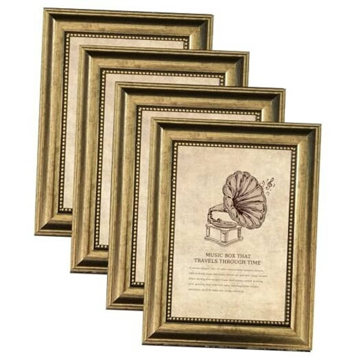 Ornate vintage gold picture frame set, four 5x7 frames with real glass