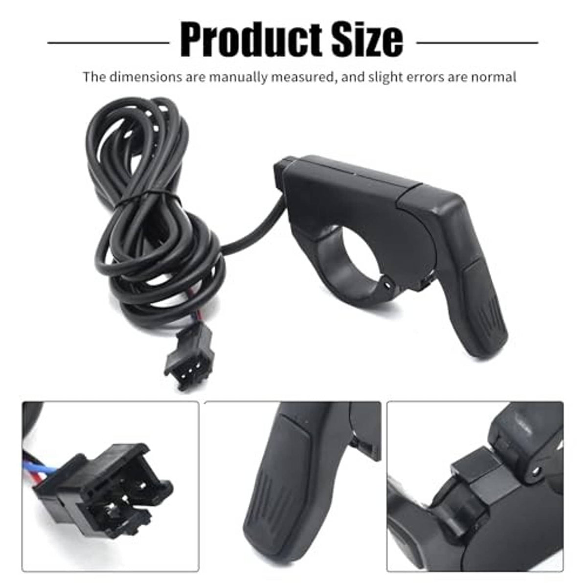 Black thumb throttle with cable harness and electrical connector
