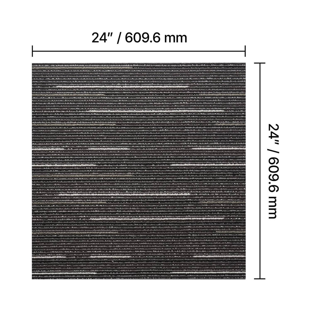 Gray carpet tile close-up, dense horizontal striped weave texture