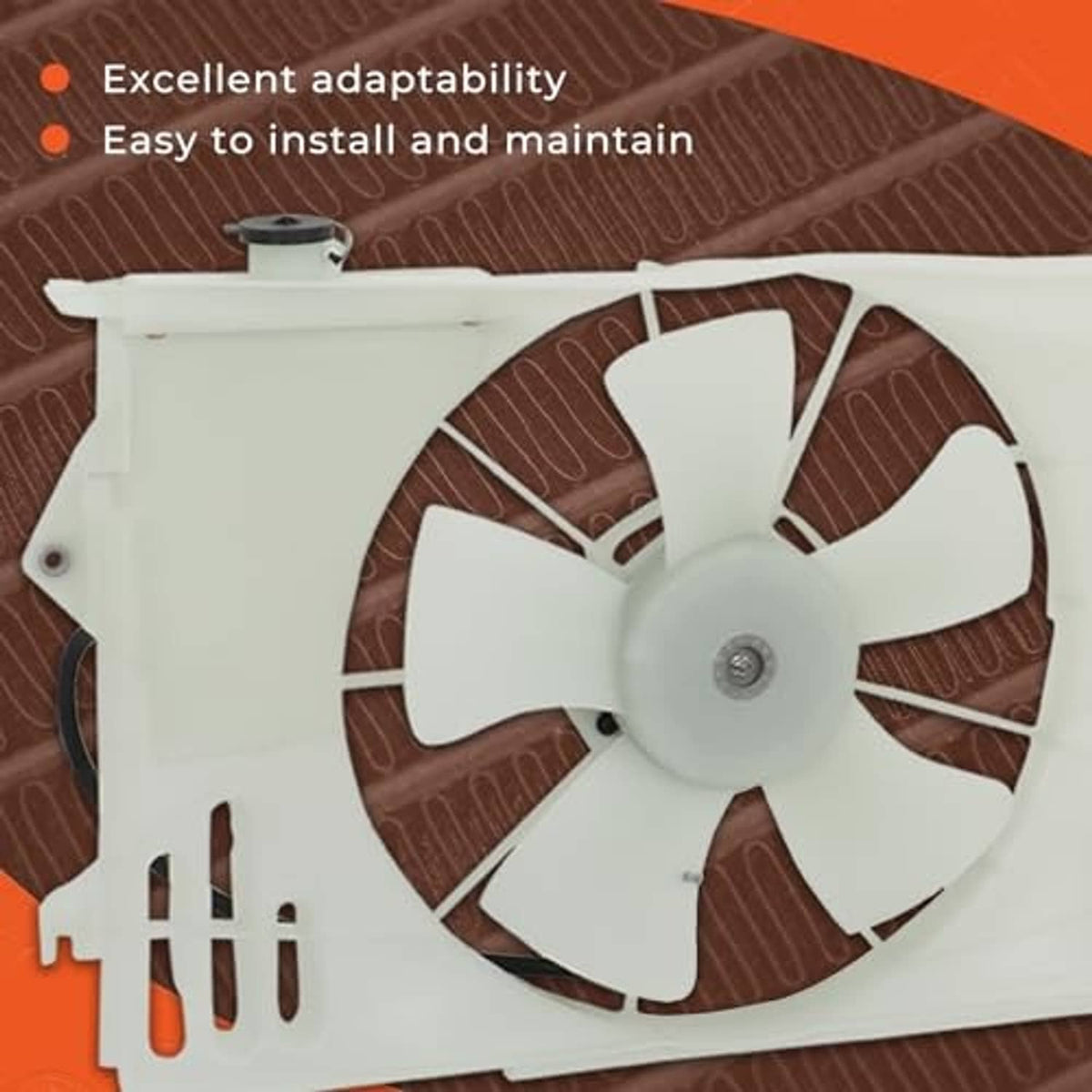 Radiator cooling fan replacement with white fan blades and radiator shroud