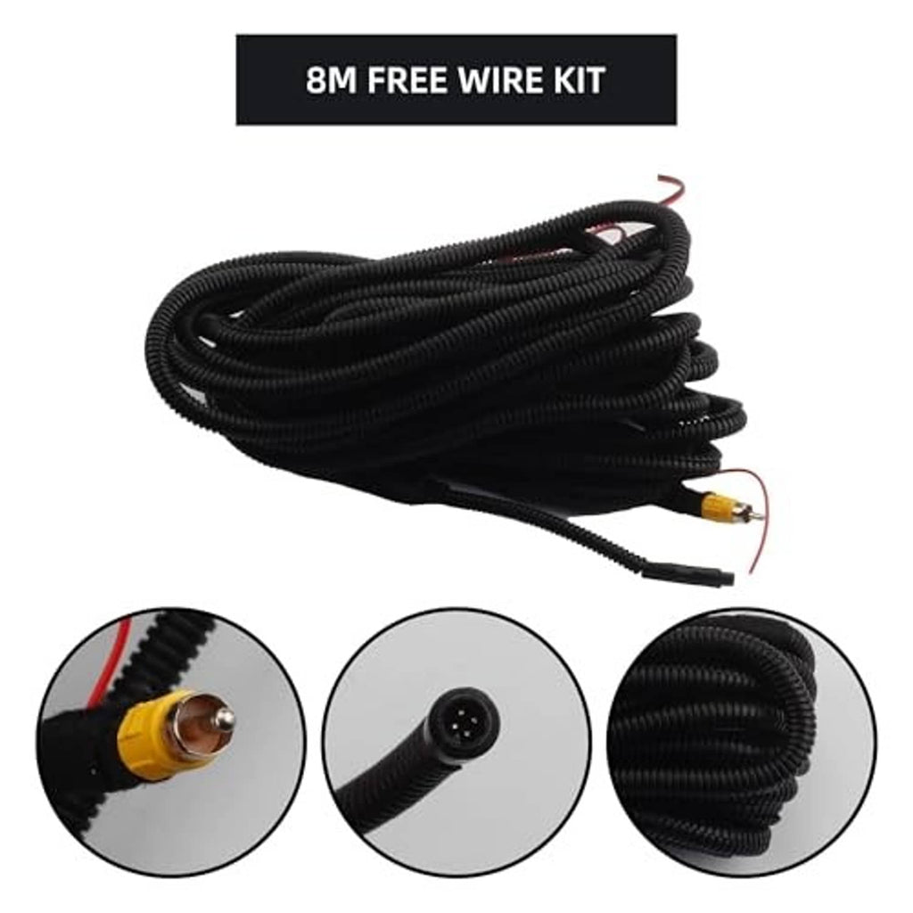 8M wire kit with black cable harness and connector for backup camera installation