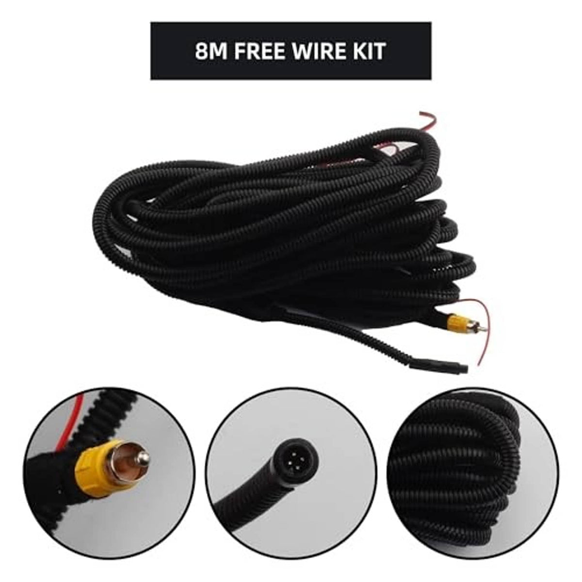 8M wire kit with black cable harness and connector for backup camera installation