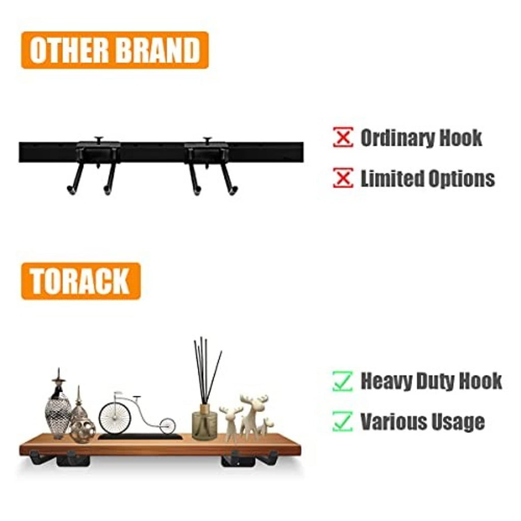 Wall-mounted hook organizer with multiple black hooks for hanging tools and accessories