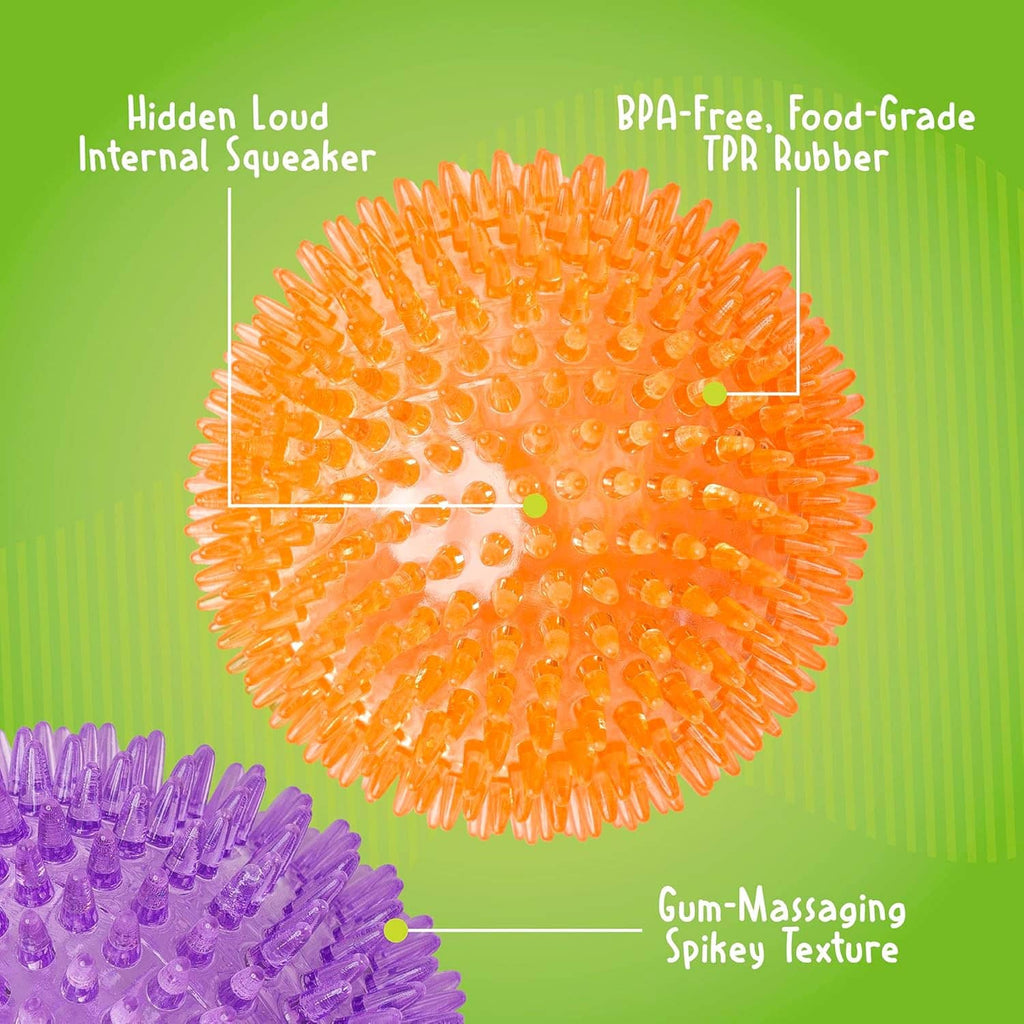 Spiky squeaker dog ball, orange spiky rubber texture