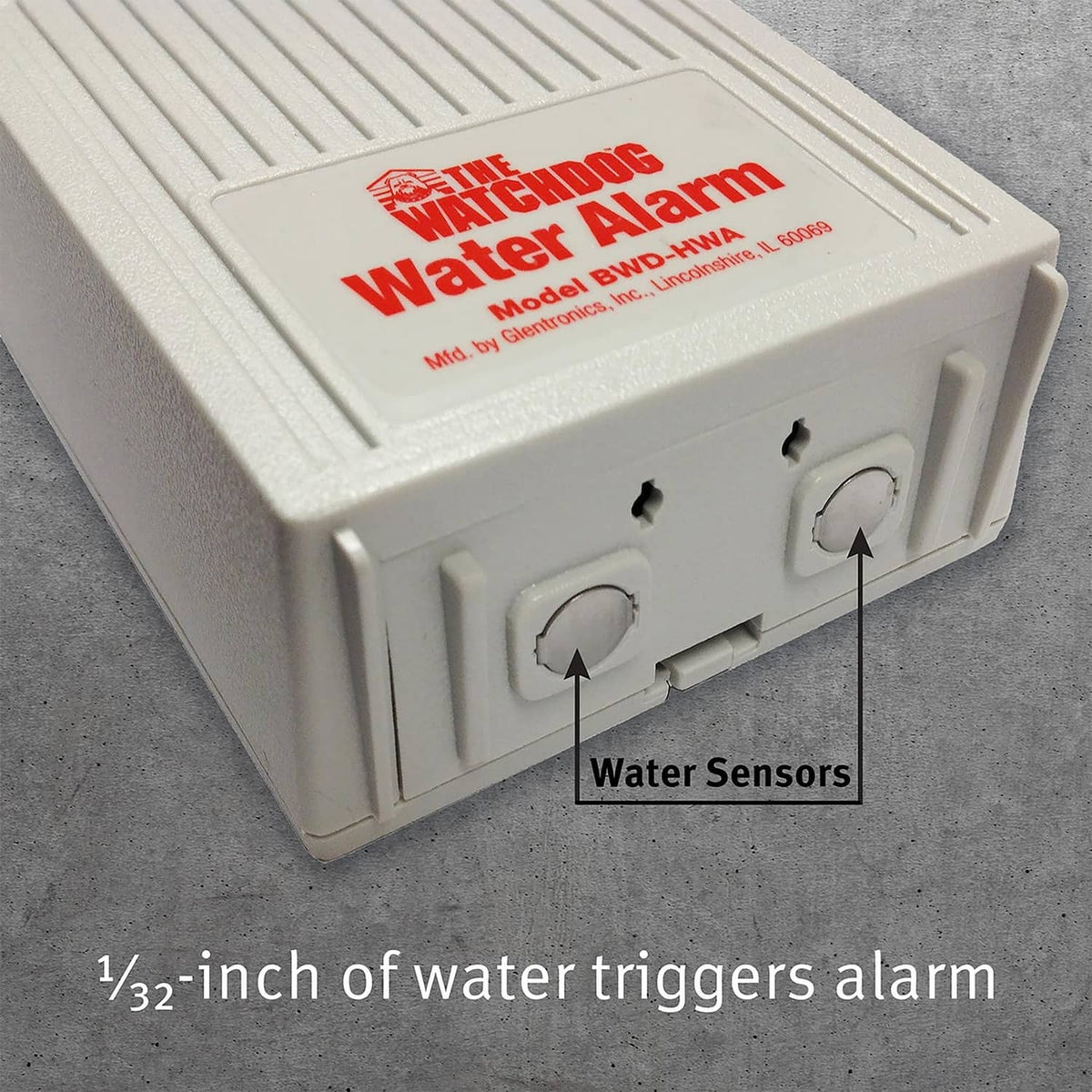 White water leak alarm base with two sensor inputs
