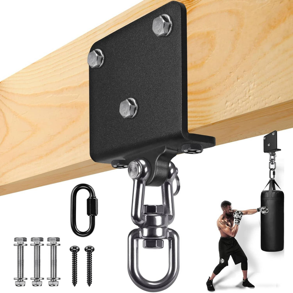 Steel 360° swivel punching bag hanger mount with carabiner and I-beam bracket